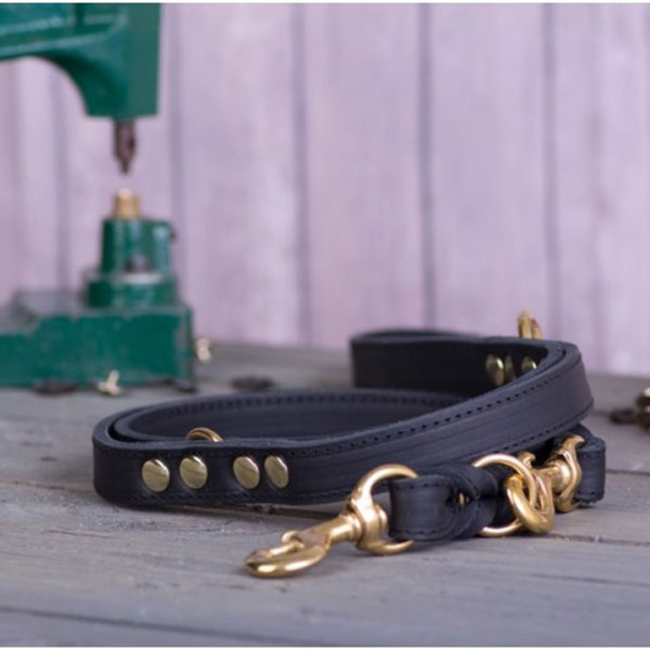 3fach verstellbare Lederleine schwarz Handmade in Germany