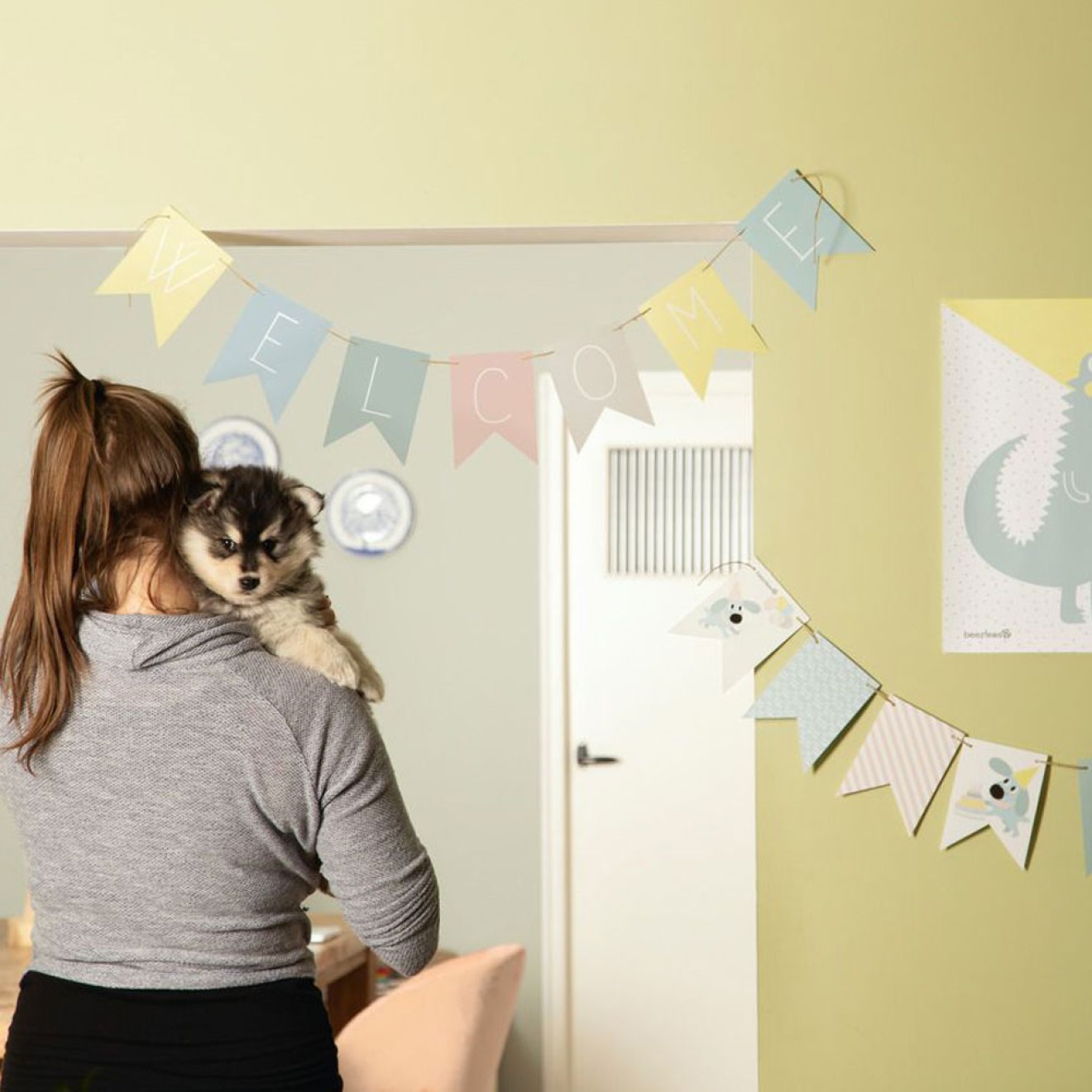 Beeztees Welcome Puppy Postkarten, Poster, Girlanden und Tüten