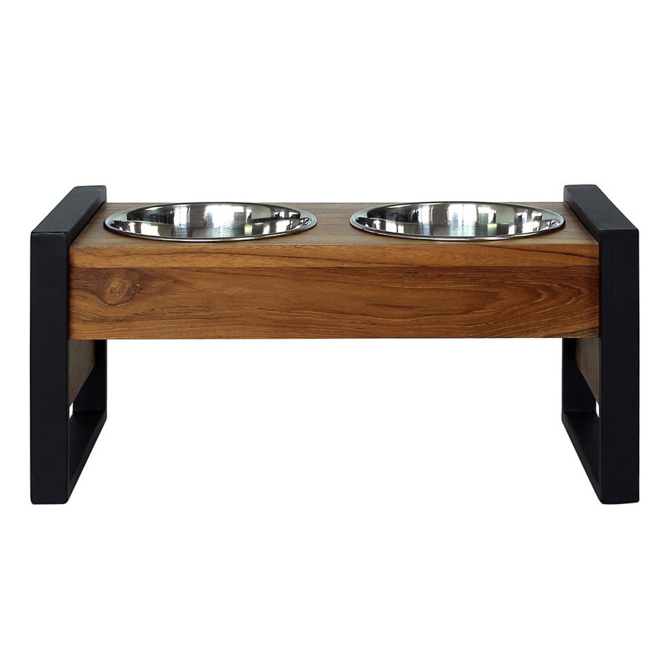 Teakholz-Doppelnapf Industrie Design
