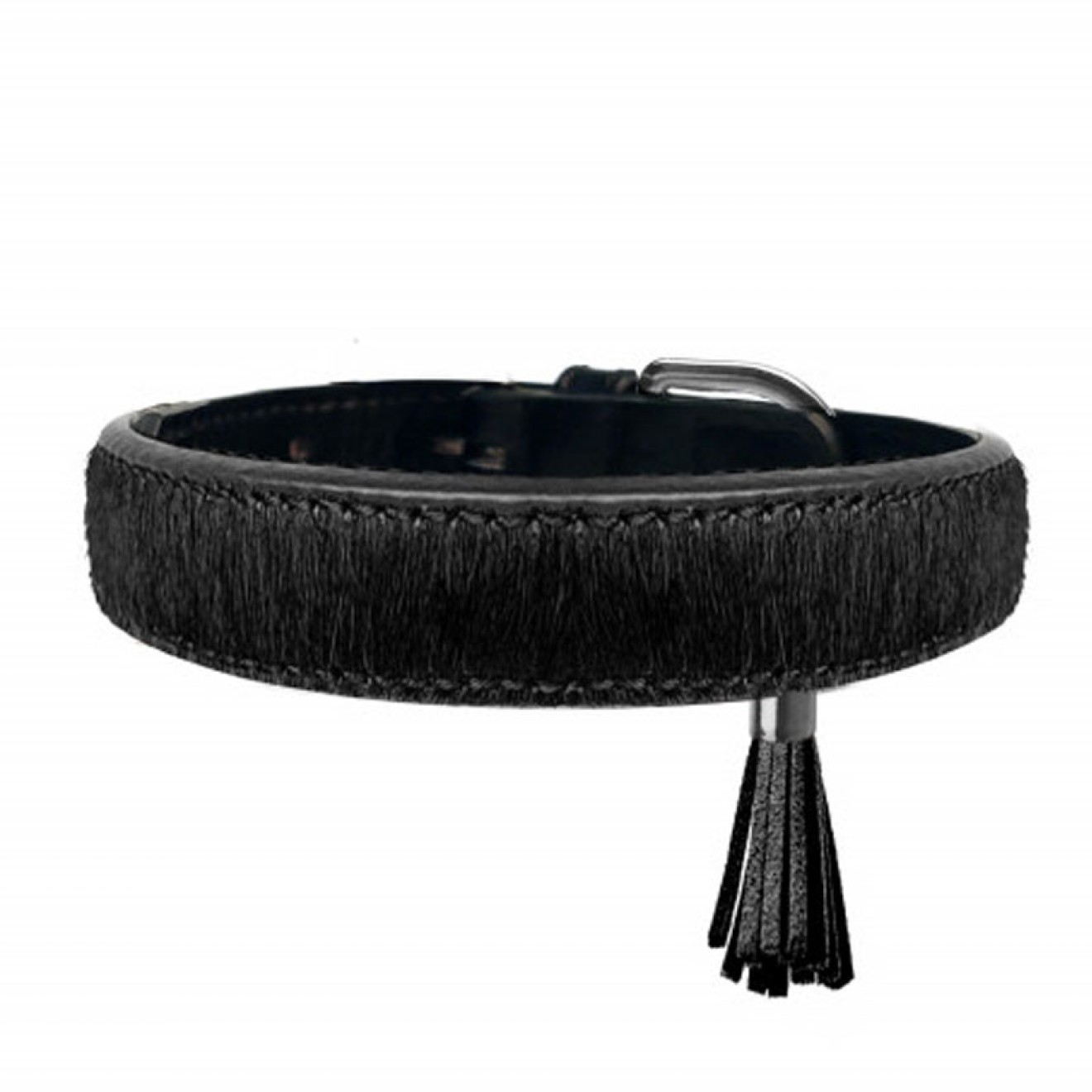 Milk & Pepper Fell-Hundehalsband SERVAL black mit Quaste