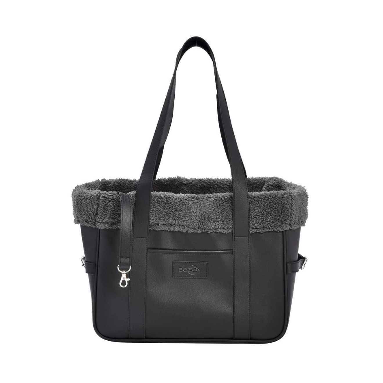 Edle schwarze Hundetasche mit grauem Kuschel-Kunstfell