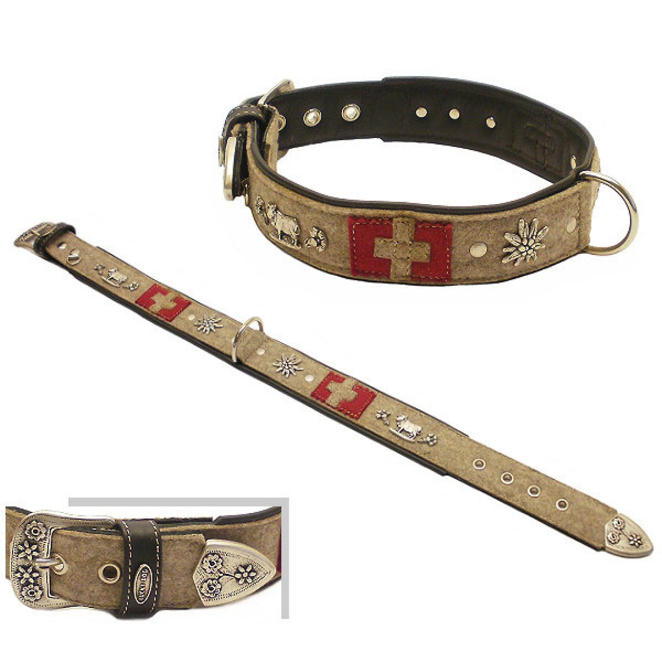 Schweizer-Hundehalsband Zermatt Nappleder/Filz 45 bis 75 cm Länge