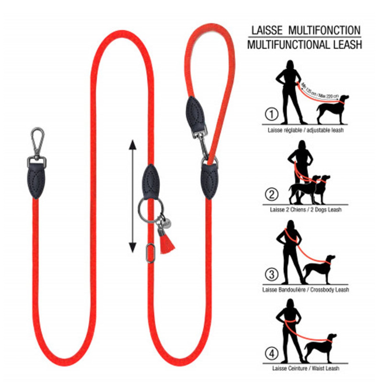 Milk & Pepper Multifunktionsleine KAYA Orange mit Quaste