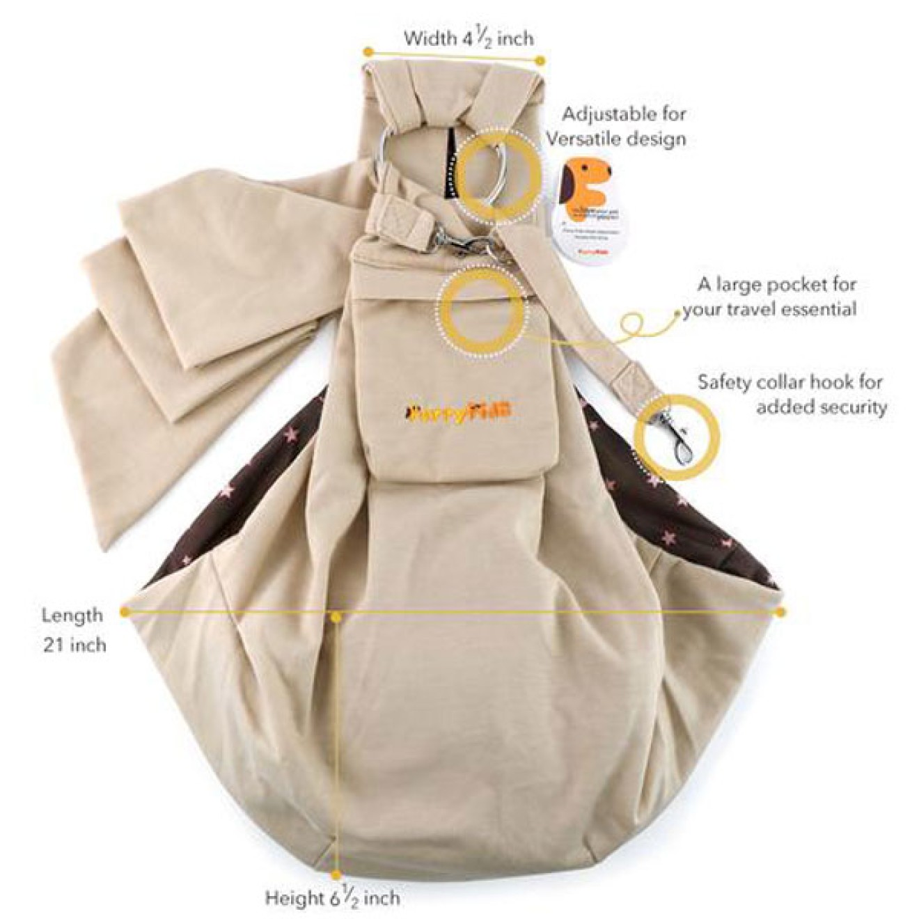 Seitentragetasche Pet Sling für Hunde sand