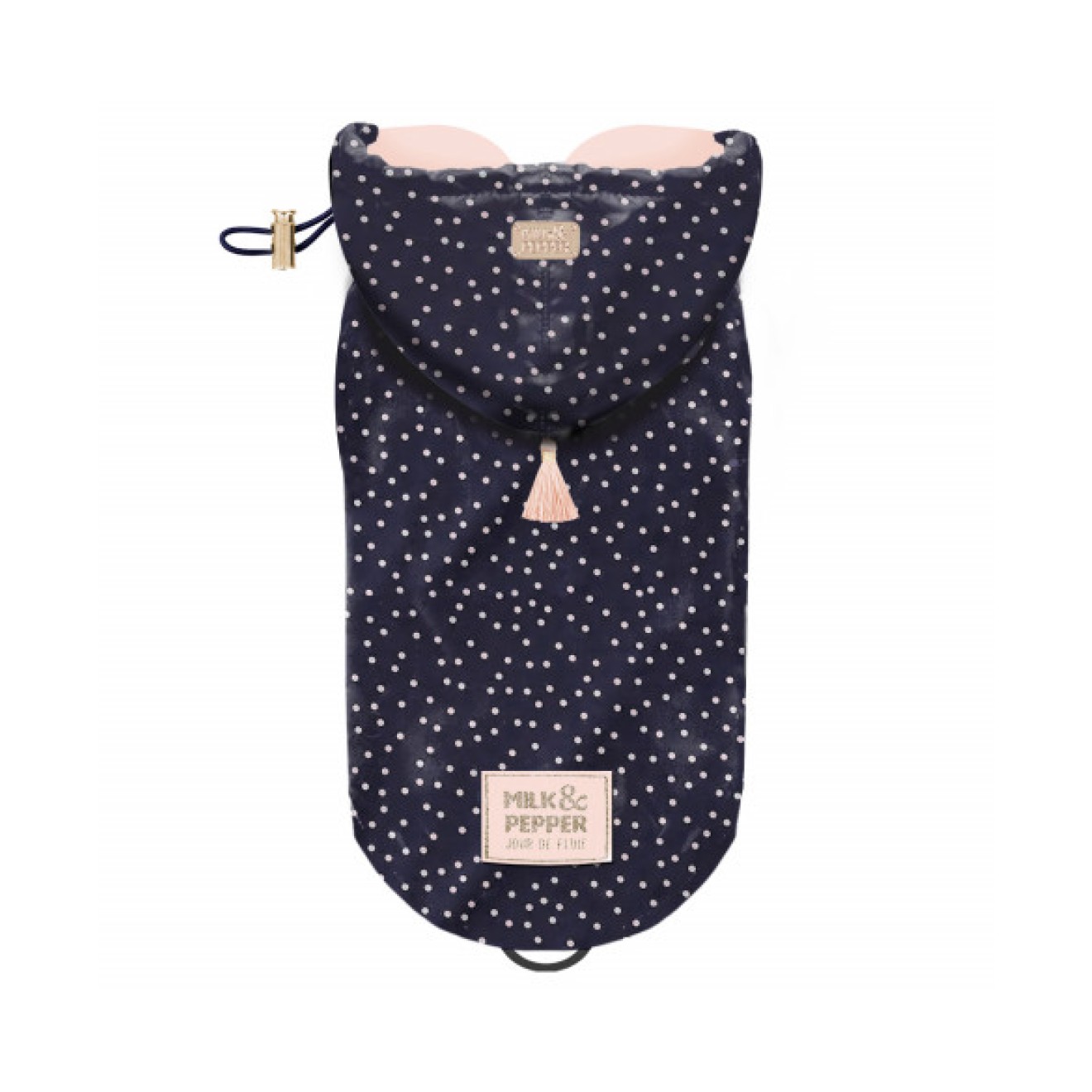 Hunde-Regenjacke CONSTANCE mit Tupfen und rosa Bommel