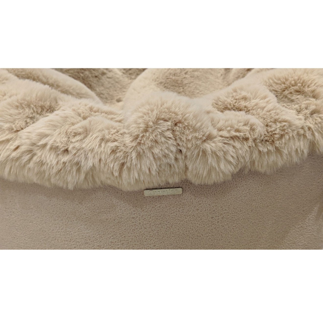 Rundes Hundebett mit Buddeldecke in Nerzfell-Optik creme