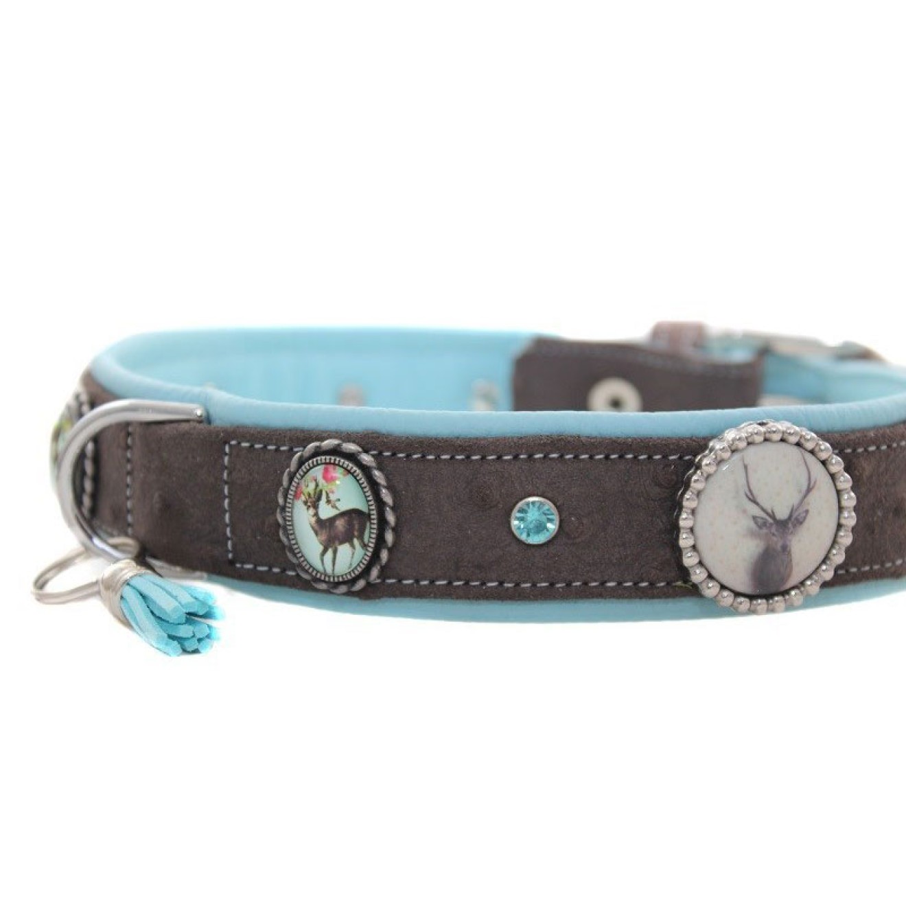 Hundehalsband Alpenrock braun/türkis 57 cm