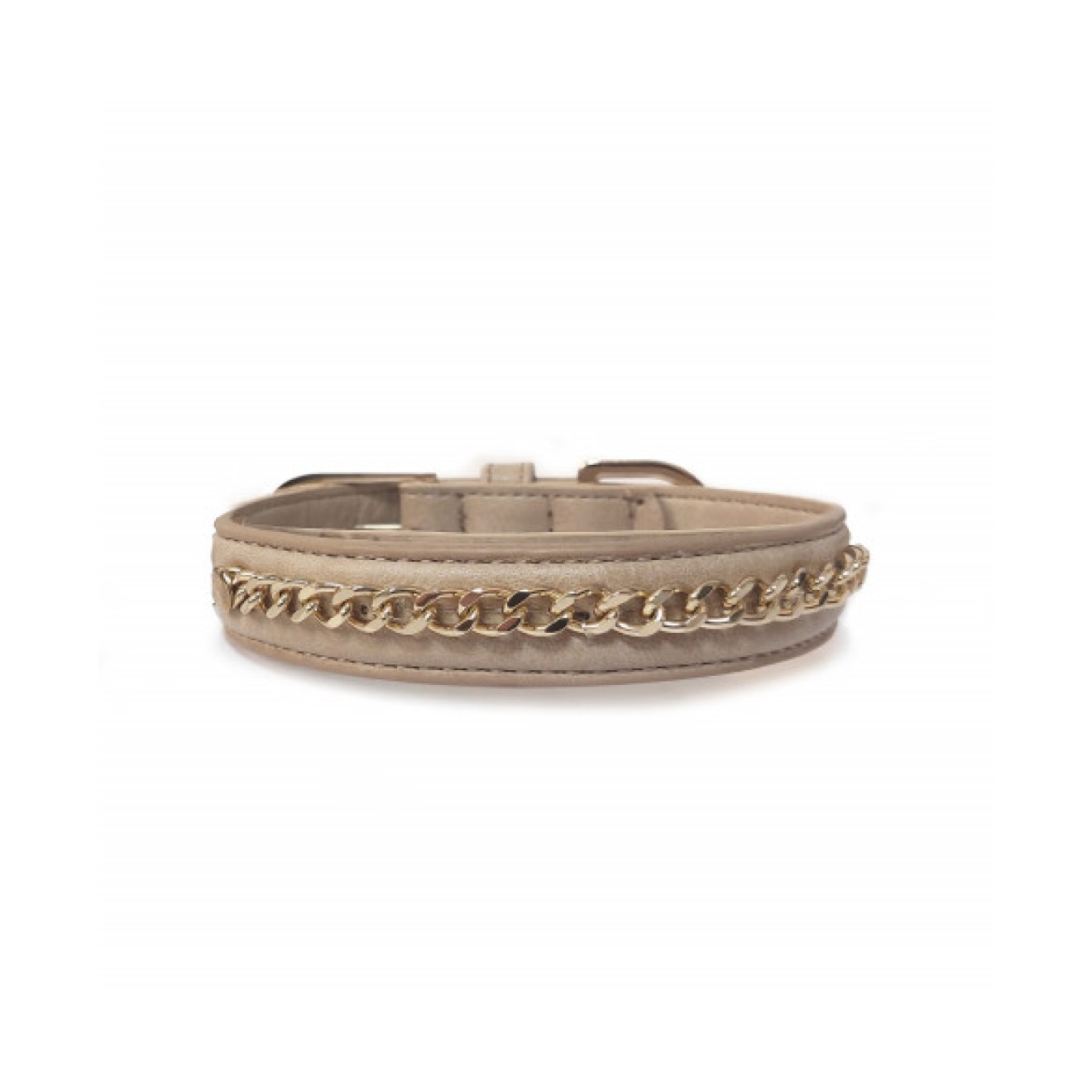 Hundehalsband Trafalgar beige mit goldener Kette