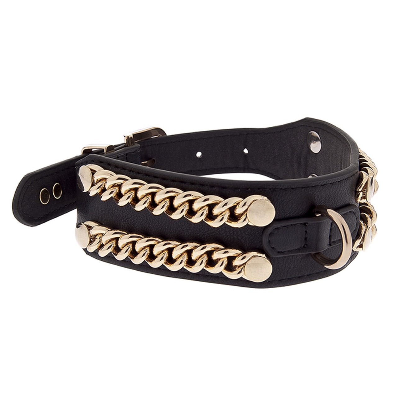 Breites Hundehalsband DangeRouge black mit 4 goldenen Ketten