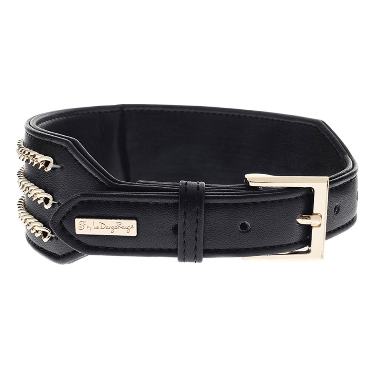 Breites Hundehalsband DangeRouge black mit goldenen Ketten