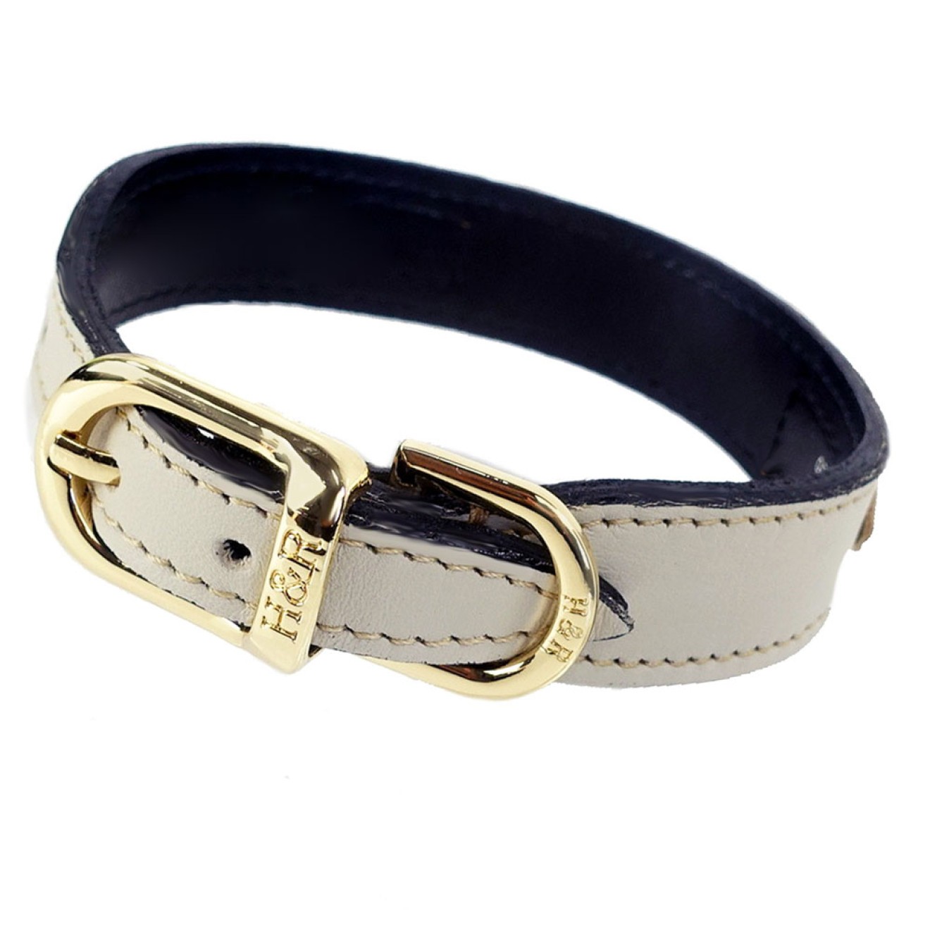 Lederhalsband VIP elfenbein Hardware 22 Karat vergoldet 55 cm