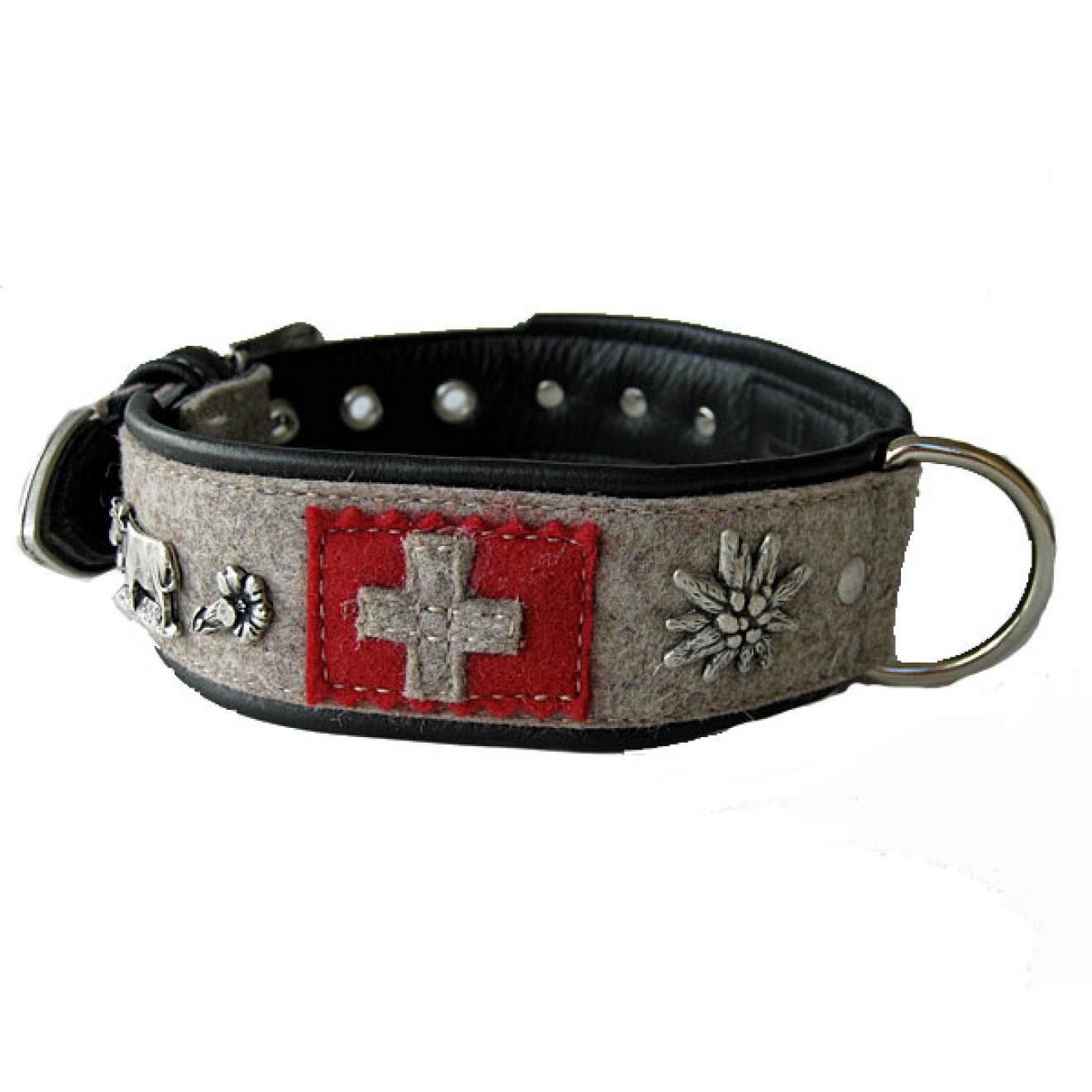 Schweizer-Hundehalsband Zermatt Nappleder/Filz 45 bis 75 cm Länge