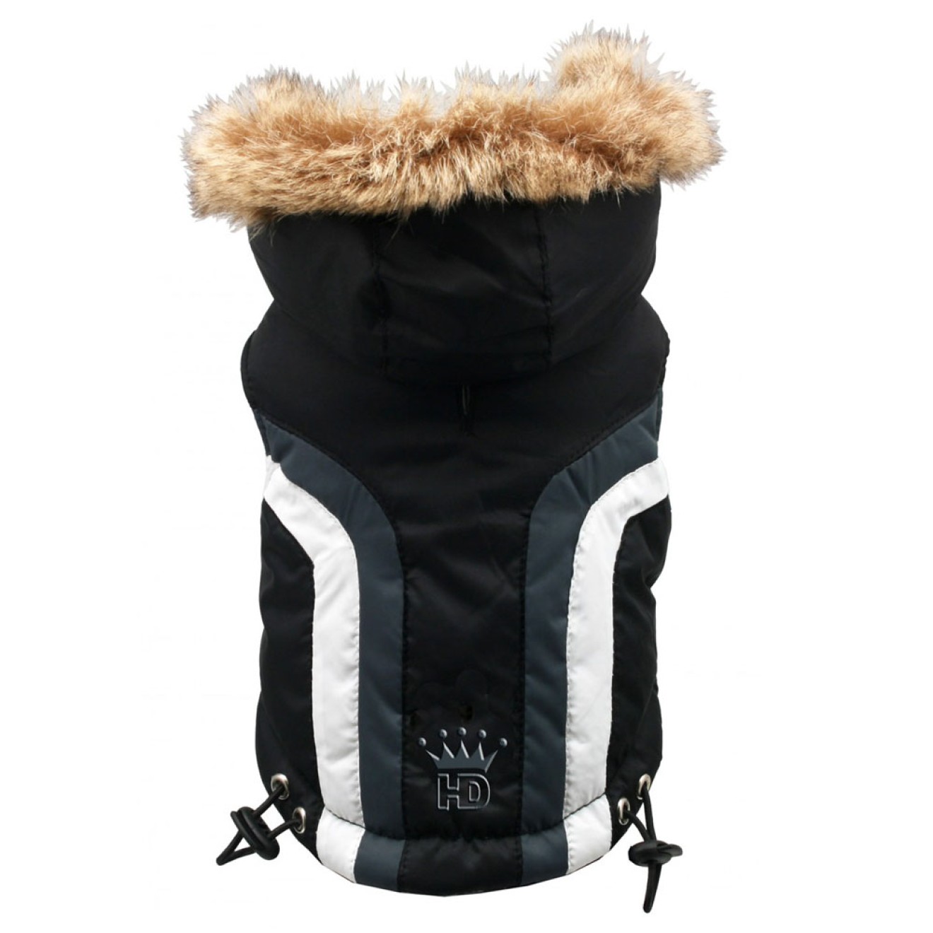 Hundeparka mit Fellkragen Alpine Black Gr. M Rücken 30 cm