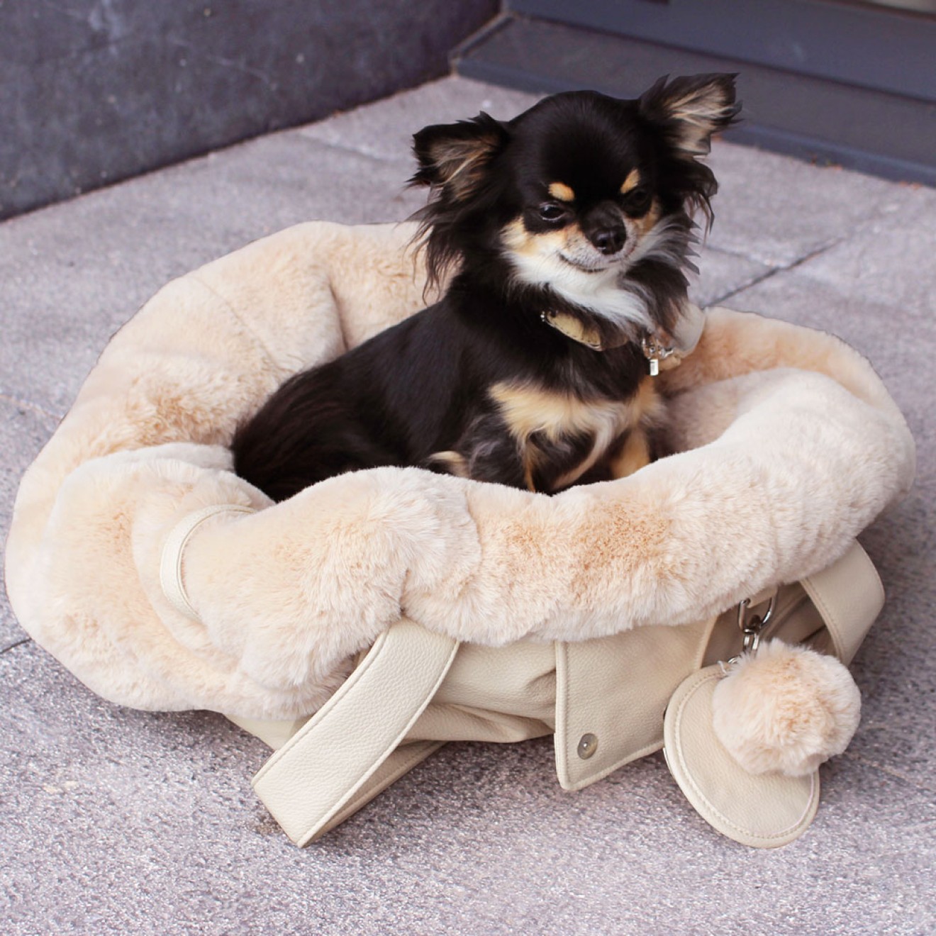Fell-Hundetasche Luxury Dog creme 2 in 1 (Hundetasche & Hundebett)