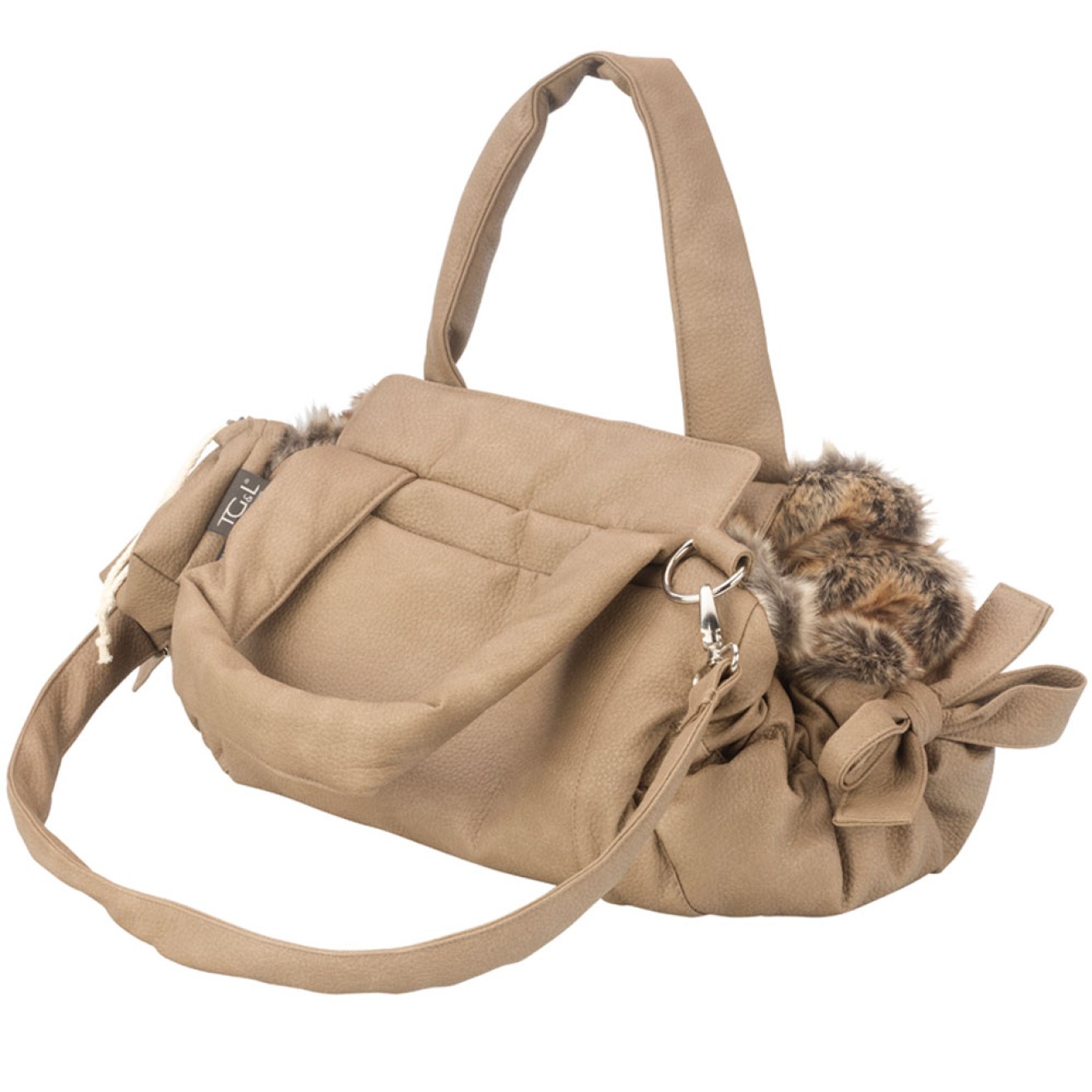 TG&L Hundetasche Bellagio Nubuk-Optik greyge Chinchilla Webpelz braun