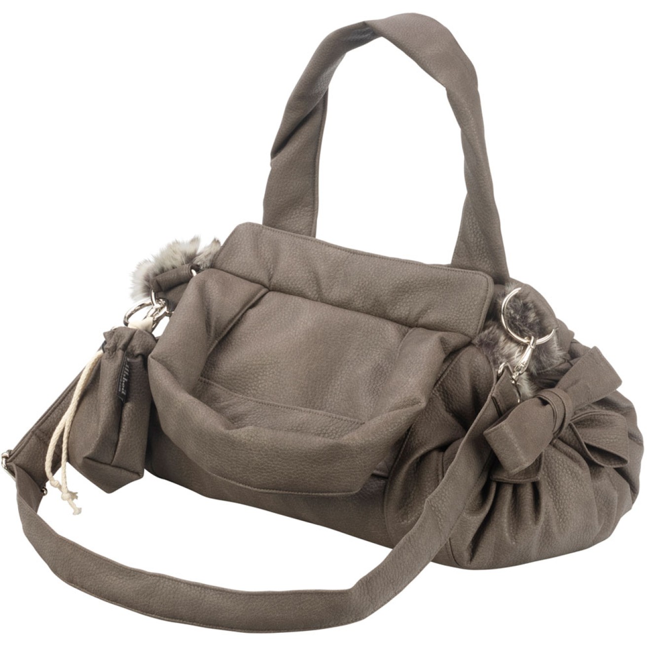 TG&L Hundetasche Bellagio Nubuk-Optik grau Webpelz Chinchilla silbergrau