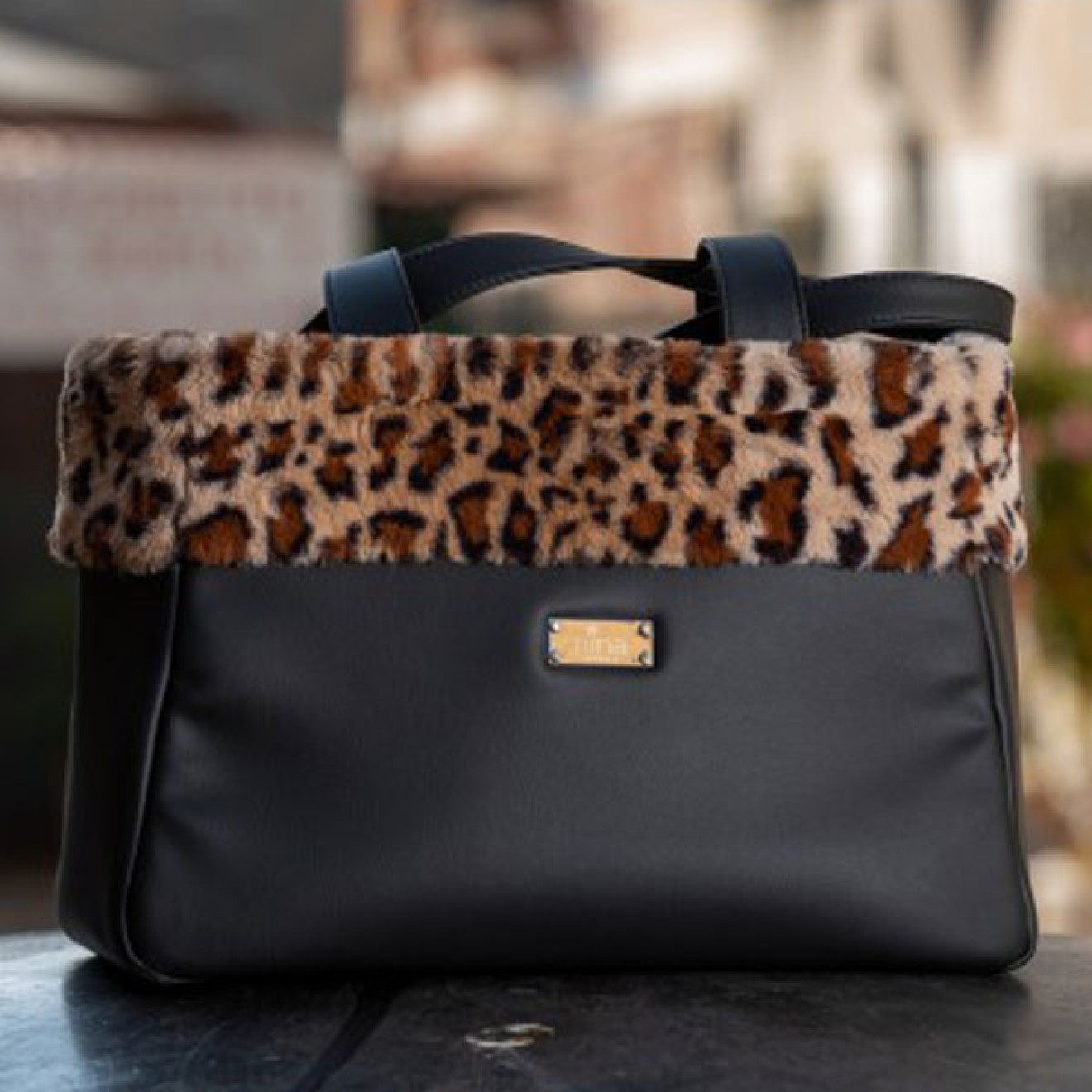 Exklusive Hundetasche Venezia mit Kuschelfell Leopard