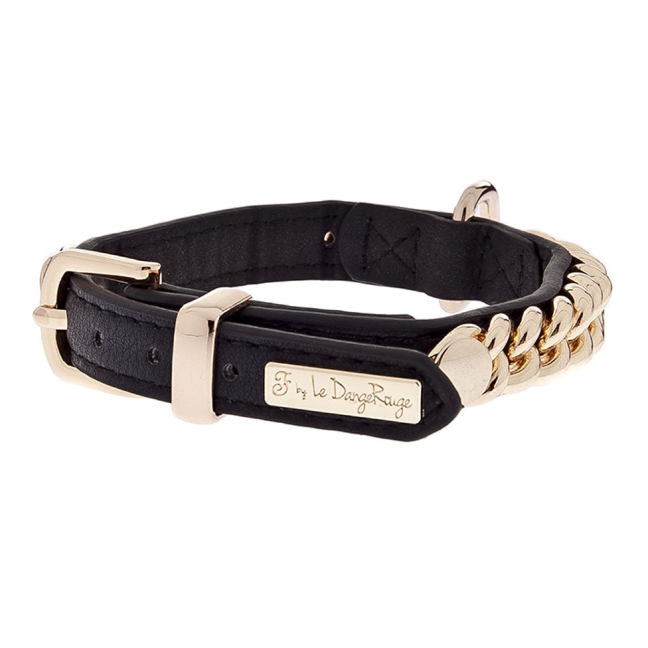 Hundehalsband DangeRouge black mit goldener Kette
