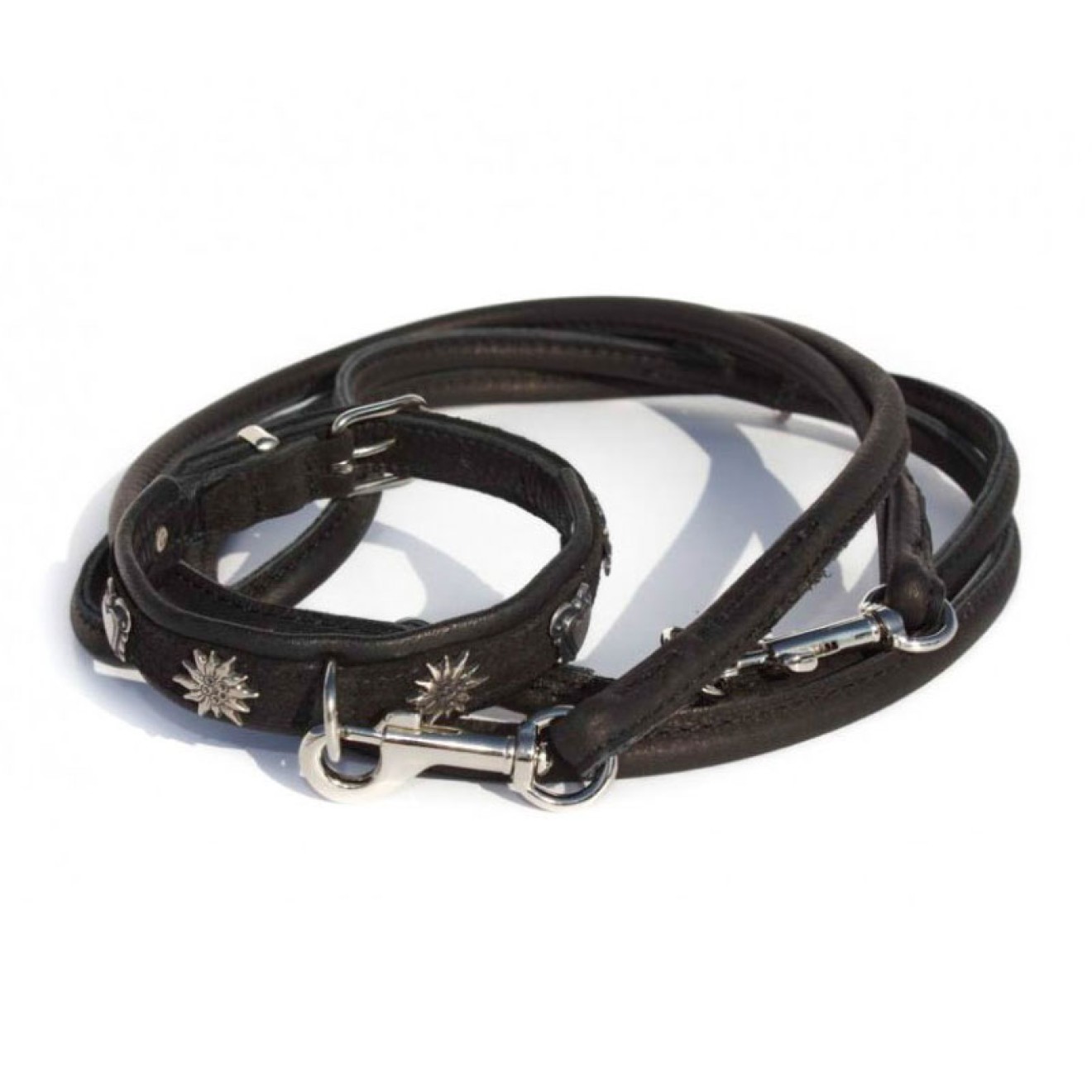 Alpen-Hundehalsband Spatzerl schwarz/silber 33 cm Länge
