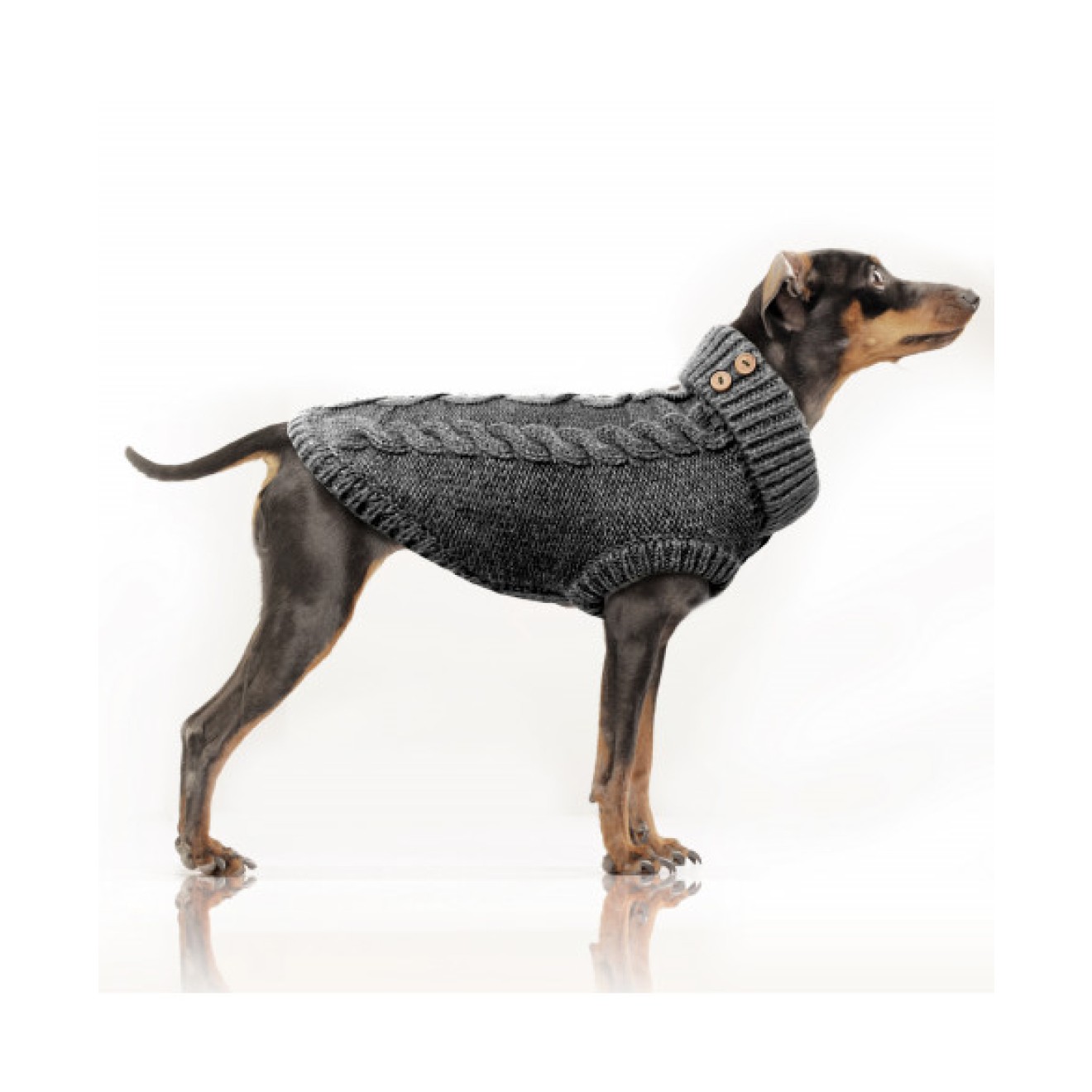 Hundepullover KEELAN grau mit Strickmuster auch für Mops und Bully