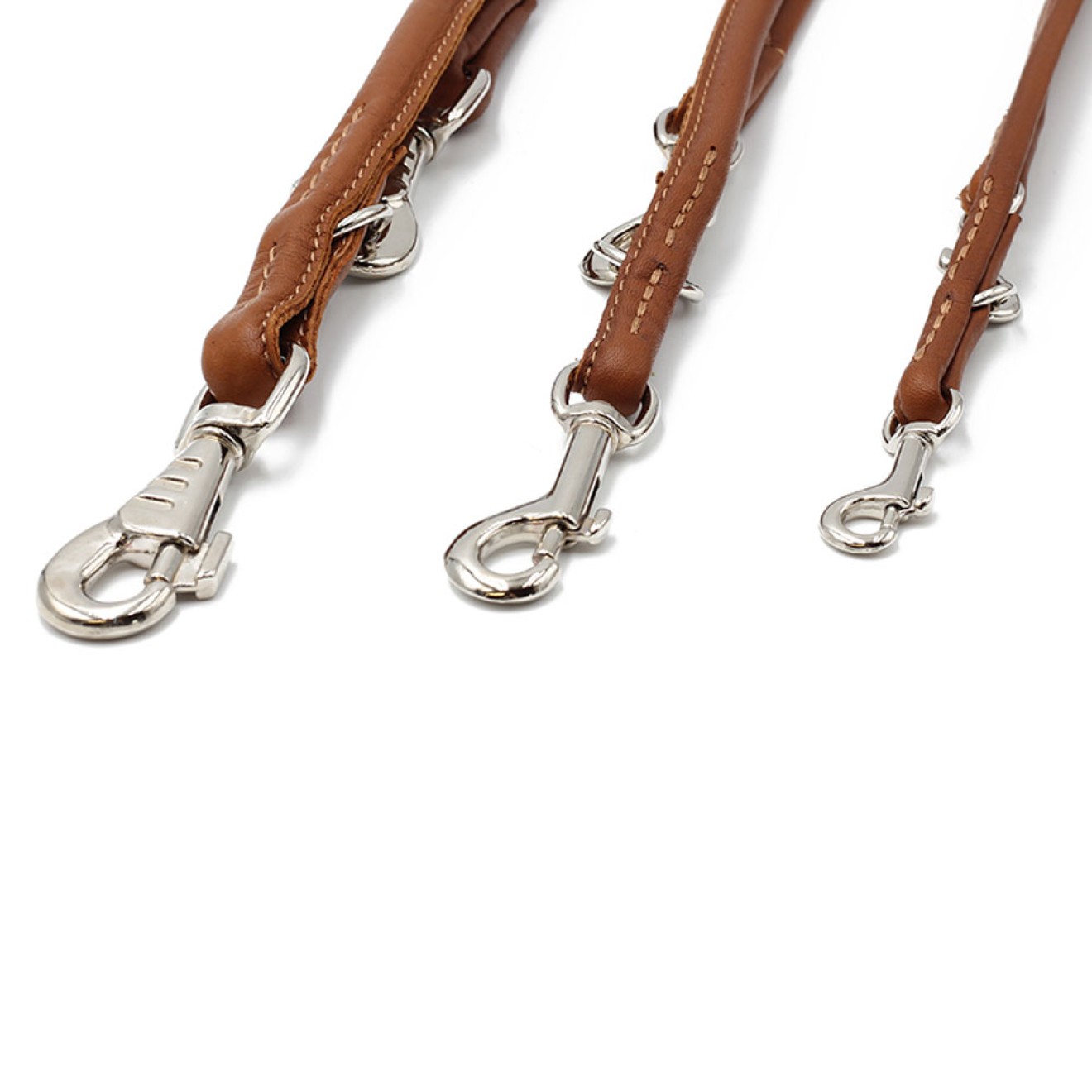 Rundgenähte Rindsnappa-Leine cognac-braun 120, 200, 300 cm