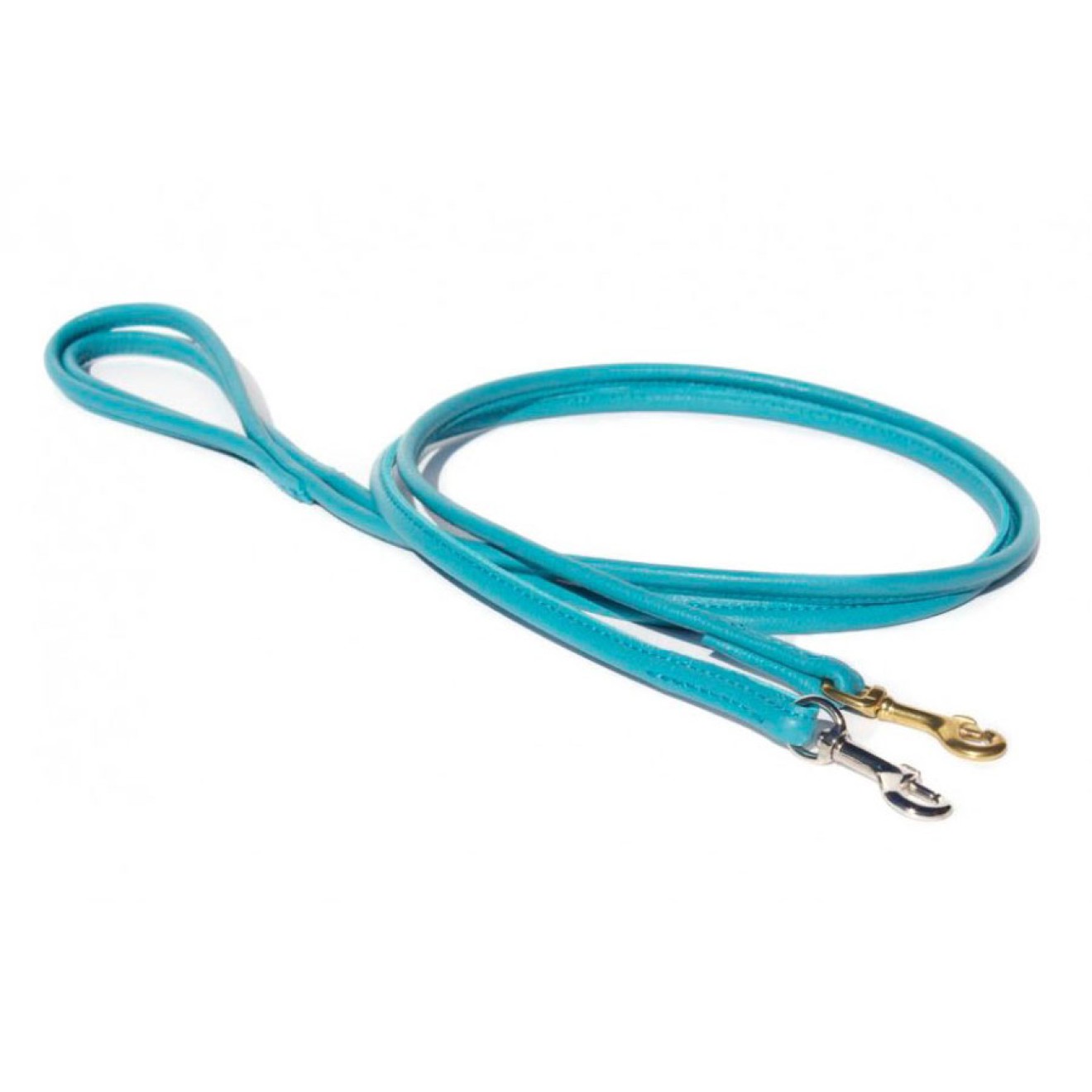 Rundleine Nappaleder 1,20 m türkis, 10 mm, Karabiner gold