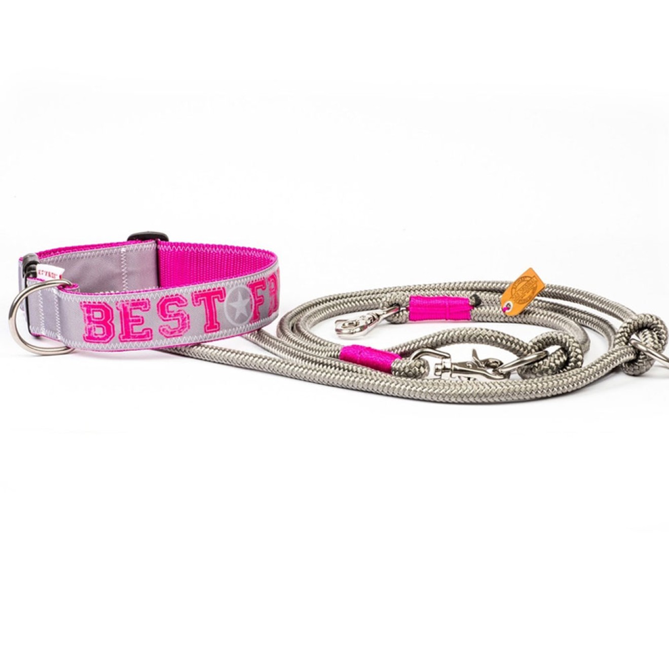 Segeltuch-Hundehalsband Best Friend grau/pink Gr. XS, L