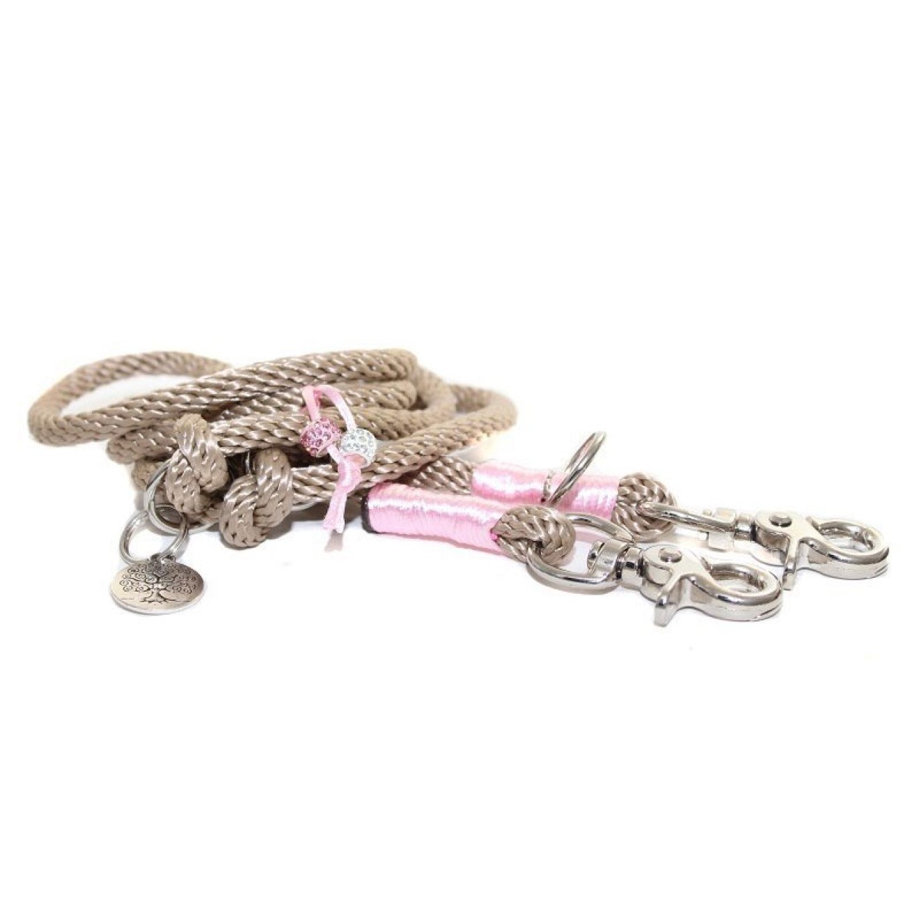 Tau-Hundehalsband mit Zugstopp creme-rosa