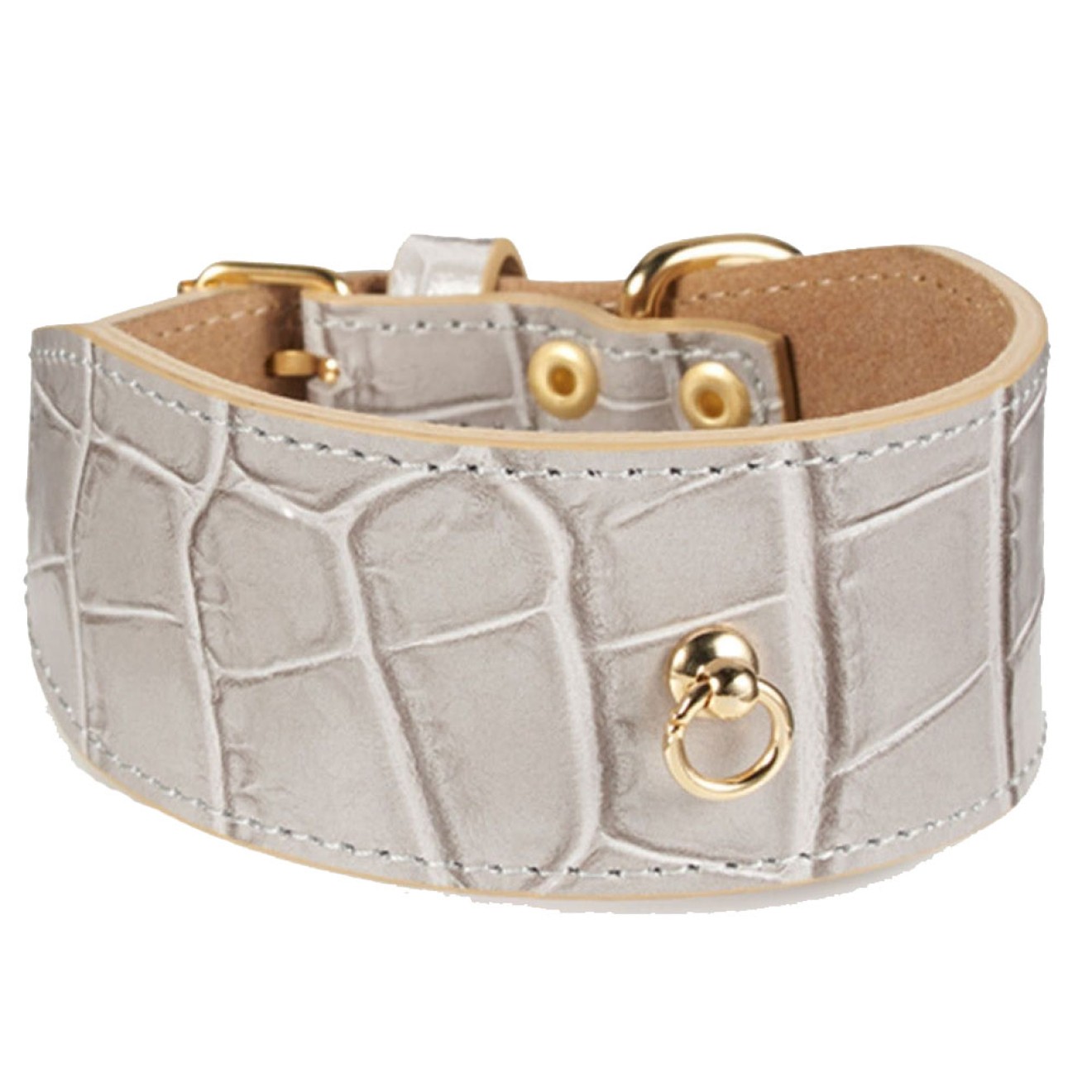 Windhundhalsband Milano mit Krokoprägung Leder steingrau