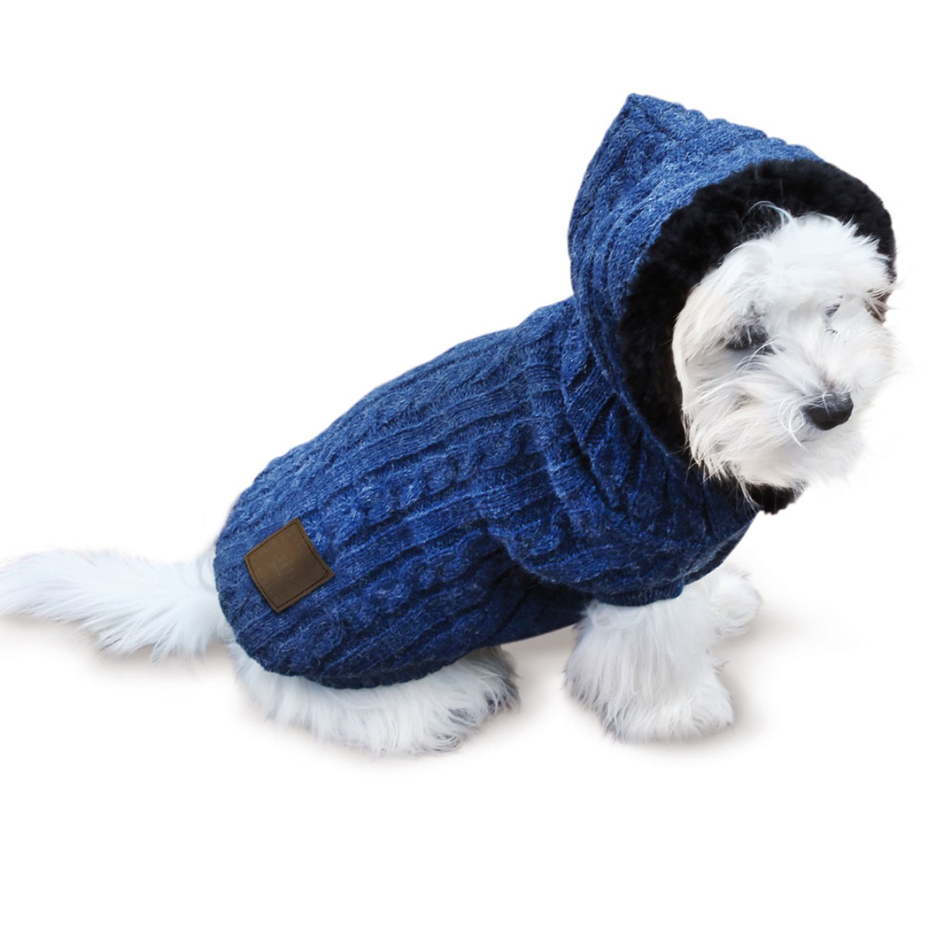 Zopfmuster-Hundepulli mit Kapuze Längen 30 - 50 cm