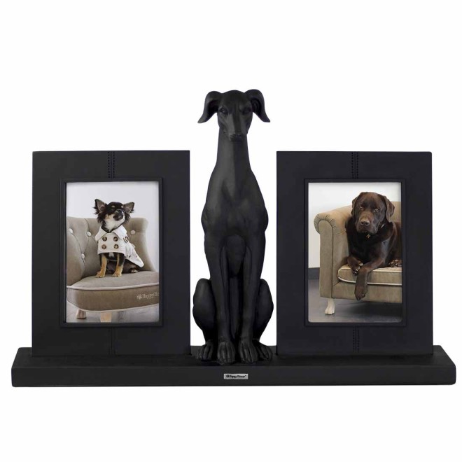 Zwei Bilderrahmen mit Windhund-Skulptur