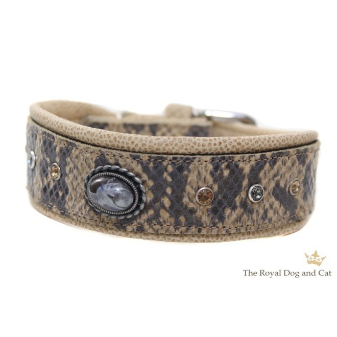 Windhundhalsband „Snake“ Rindsleder in Schlangenoptik HU 33-37cm