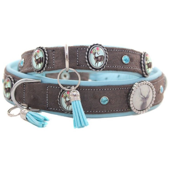 Hundehalsband Alpenrock braun/türkis 57 cm