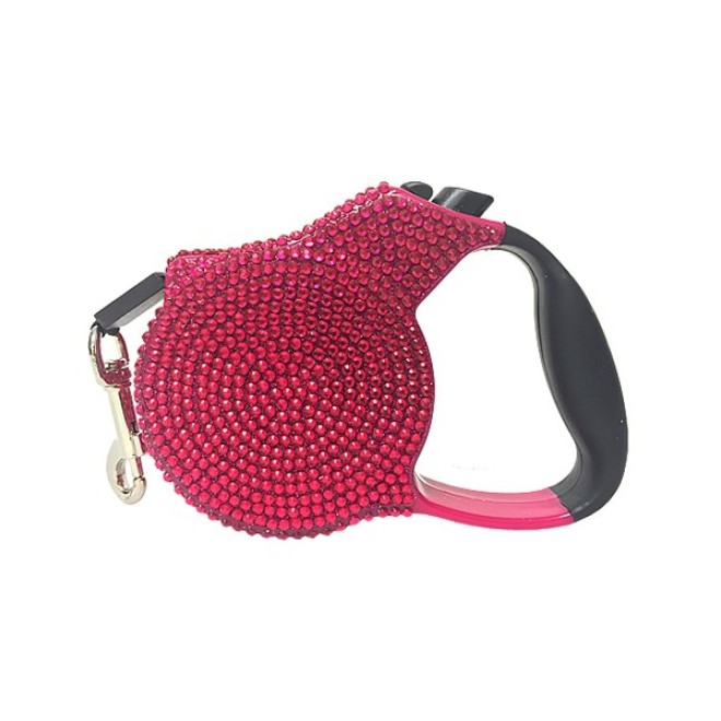 Ausziehbare Hundeleine mit Strass Pink