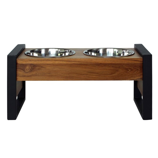 Teakholz-Doppelnapf Industrie Design