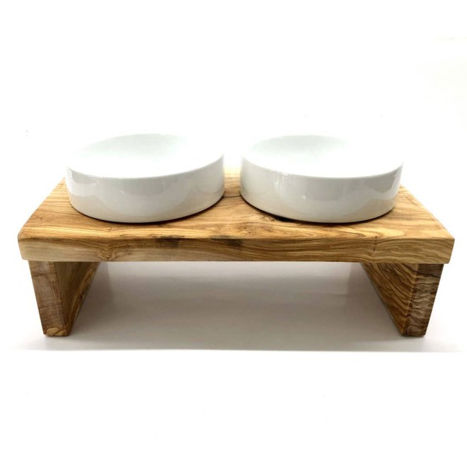 Napfständer Palma aus Olivenholz und Porzellan 2 x 400 ml