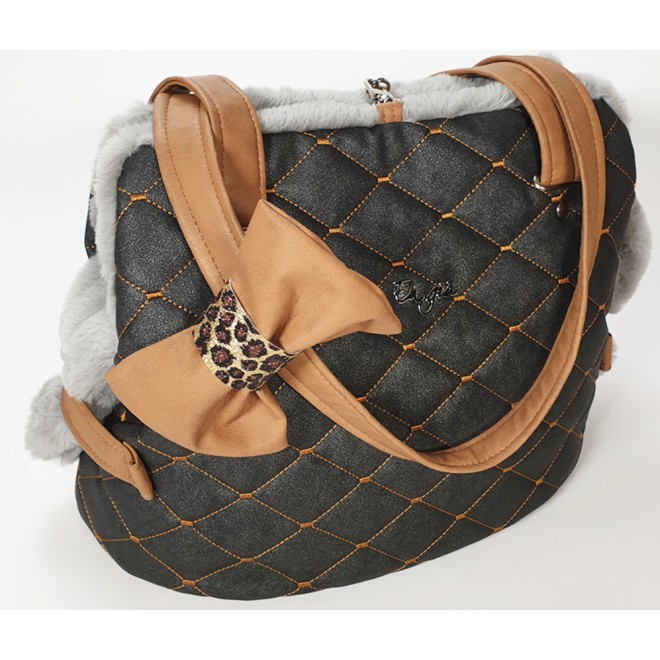 Edle Stepp-Hundetasche mit hellgrauem Fell