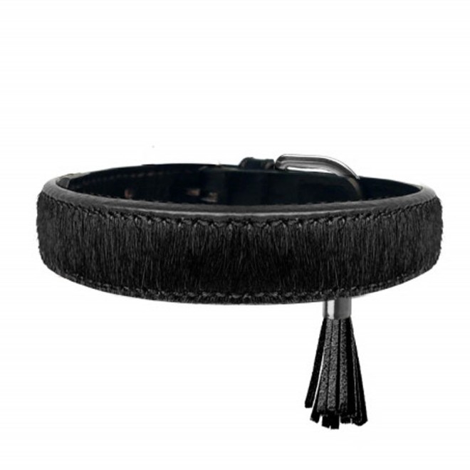 Milk & Pepper Fell-Hundehalsband SERVAL black mit Quaste