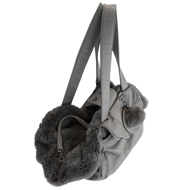Fell-Hundetasche Luxury Dog grau 2 in 1 (Hundetasche & Hundebett)