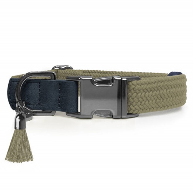 Milk & Pepper geflochtenes Hundehalsband KAYA Khaki mit Quaste