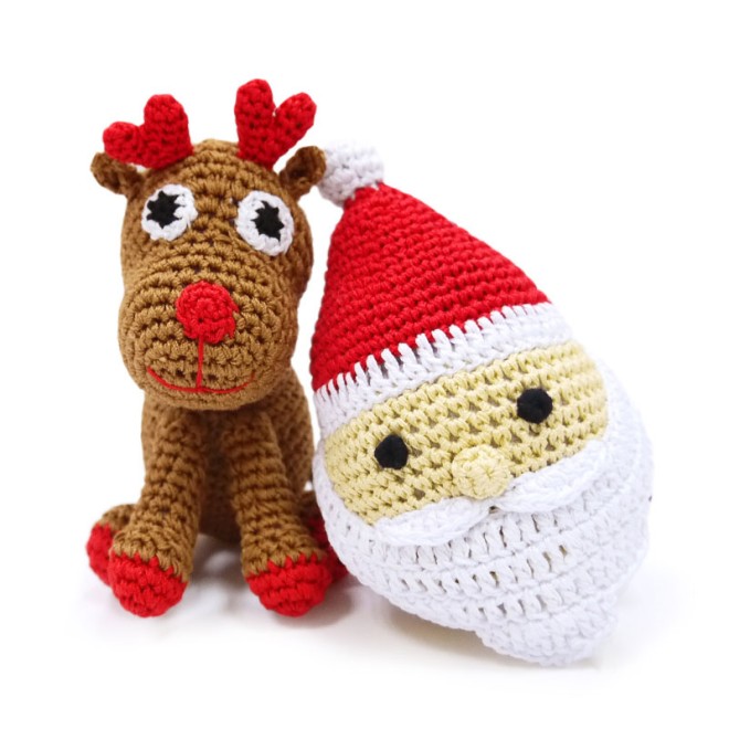 Häkel-Hundespielzeug Rentier oder Weihnachtsmann