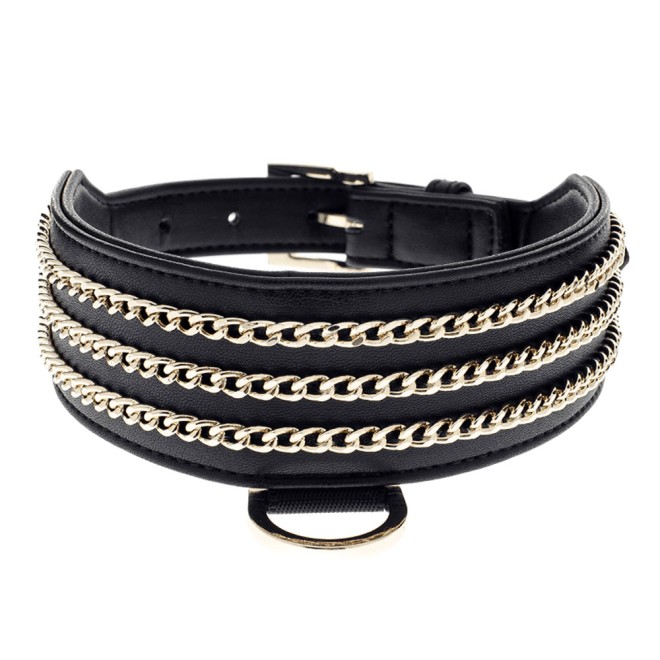 Breites Hundehalsband DangeRouge black mit goldenen Ketten