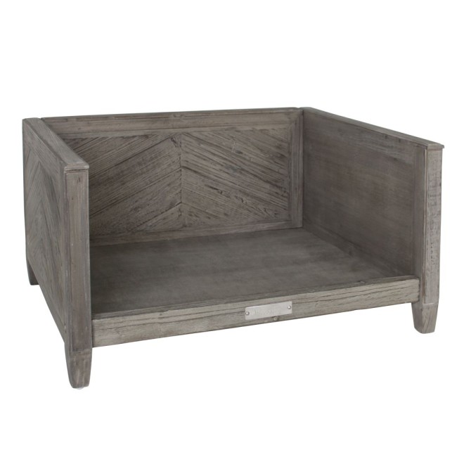 Edles Holz-Hundesofa Fischgrätmuster grau