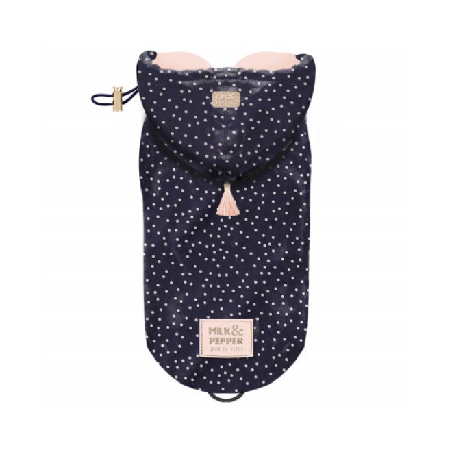 Hunde-Regenjacke CONSTANCE mit Tupfen und rosa Bommel