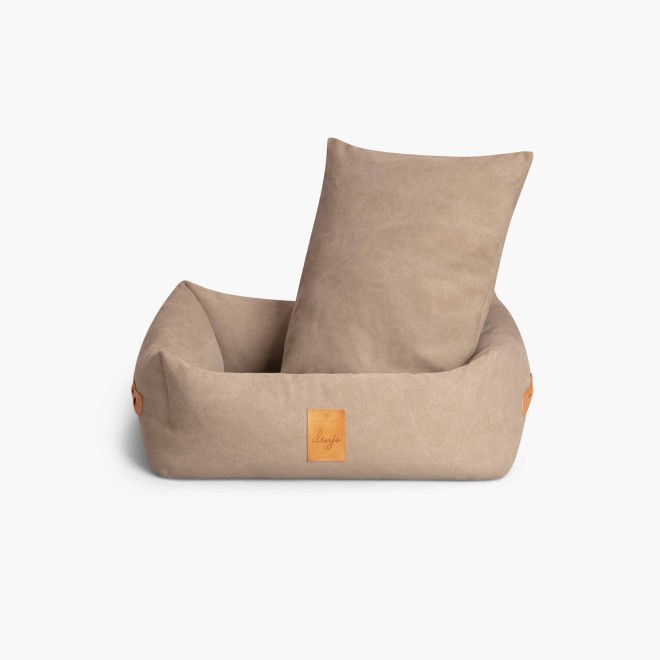 Hundebett Classic sand mit Leder-Details