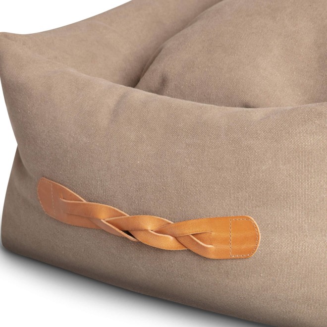 Hundebett Classic sand mit Leder-Details