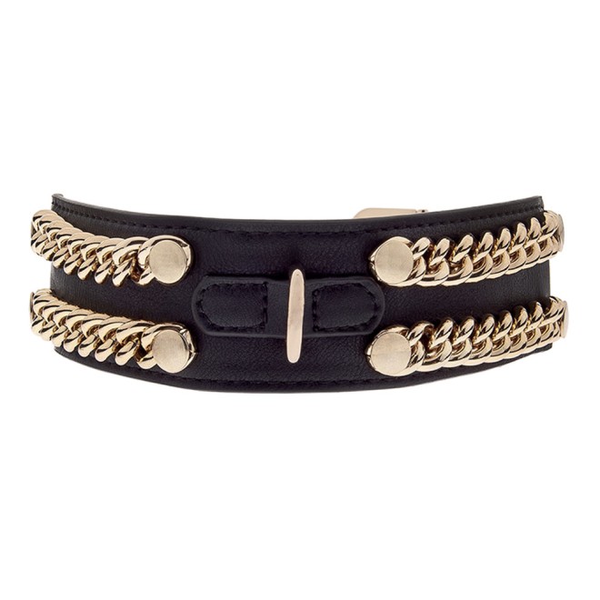 Breites Hundehalsband DangeRouge black mit 4 goldenen Ketten