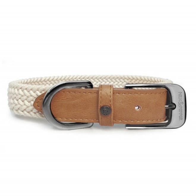 Milk & Pepper Hundehalsband in Flechtoptik EDWARD off-white