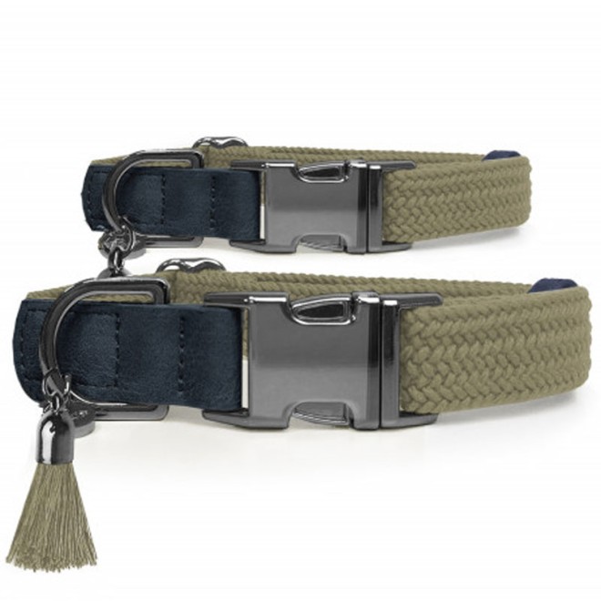 Milk & Pepper geflochtenes Hundehalsband KAYA Khaki mit Quaste