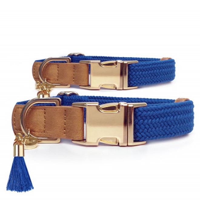 Milk & Pepper geflochtenes Hundehalsband KAYA Blue mit Quaste
